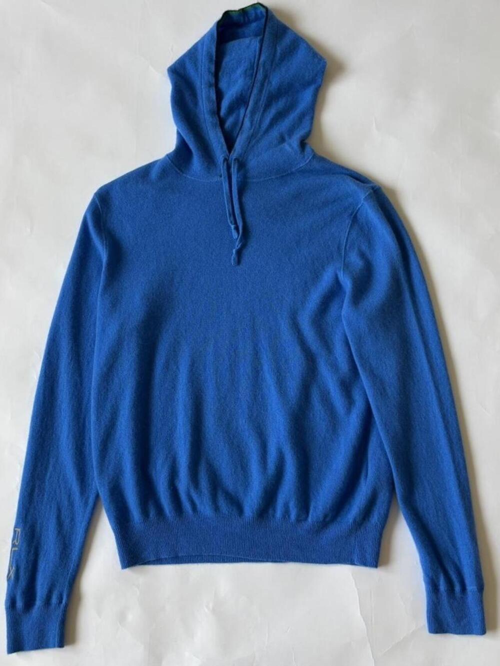 RLX RALPH LAUREN BLUE 100% CASHMERE HOODIE SWEATER M